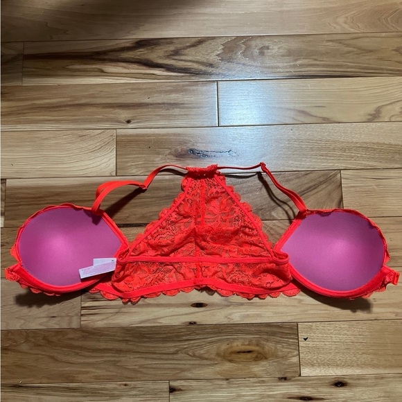 Victoria’s Secret PINK date racerback lace Bra 32D neon orange - Picture 3 of 6